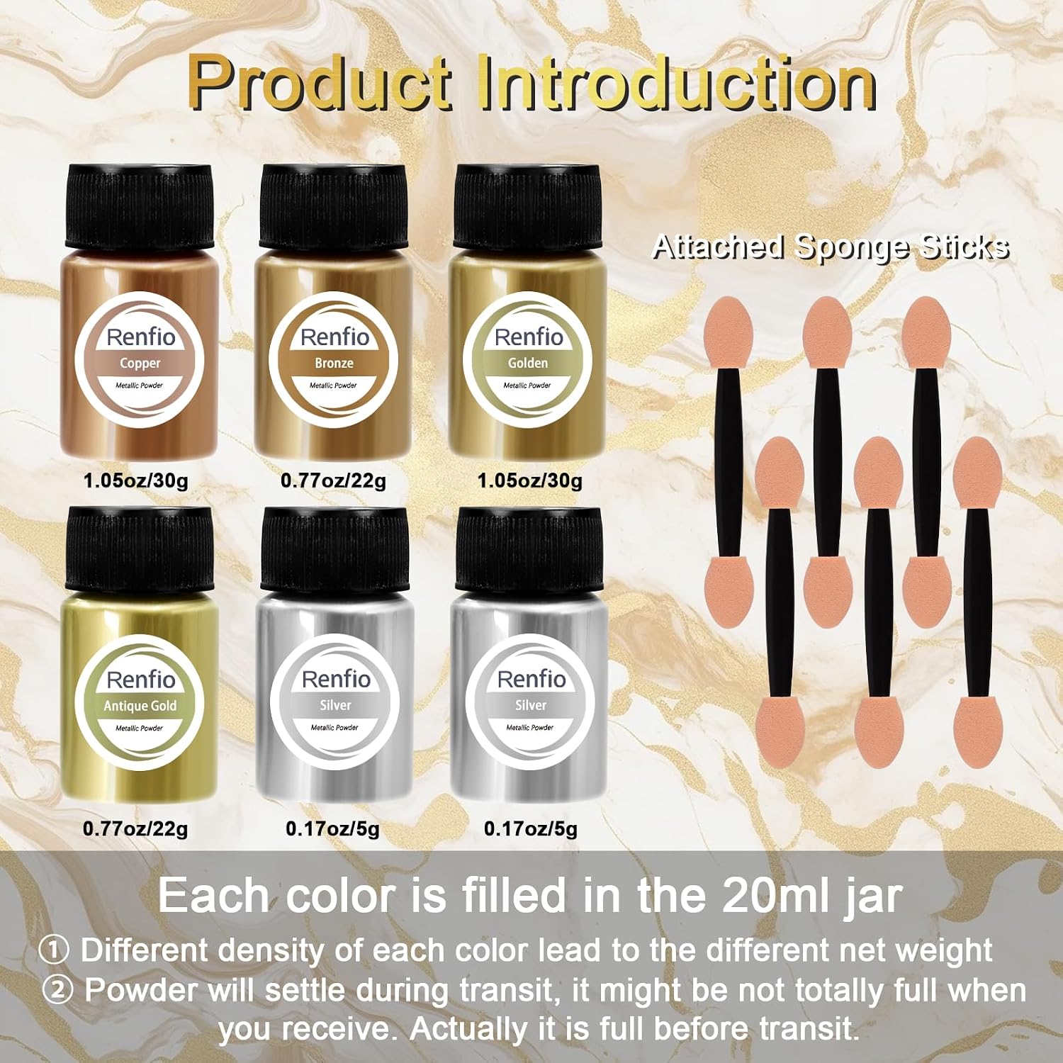 Metallic Pigment Powder, 5 Colors Gold Mica Powder for Resin | 6 X 20ml Metal Powder, Resin Color Pigment, Color