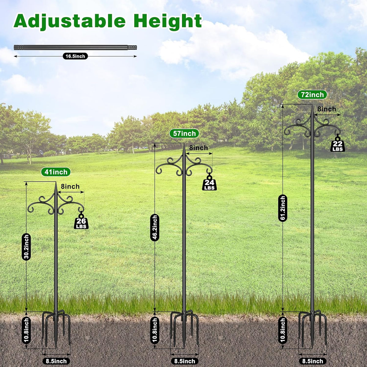 Double Shepherd Hook for Outdoor,72in Heavy Duty Bird Feeder Pole