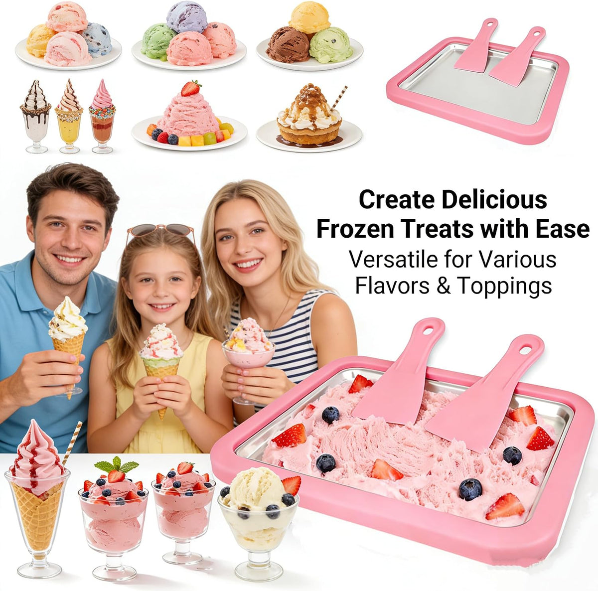 Rolled Ice Cream Maker,Instant Ice Cream Maker,Instant Gelato Pan/Roll,Food Grade SUS304 Stainless Steel Cool Plate