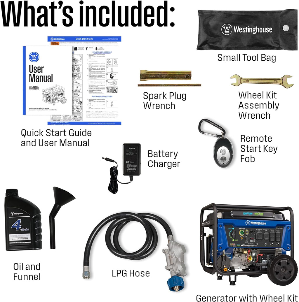 12500 Peak Watt Dual Fuel Home Backup Portable Generator, Remote Electric Start, Transfer Switch Ready, Gas and
