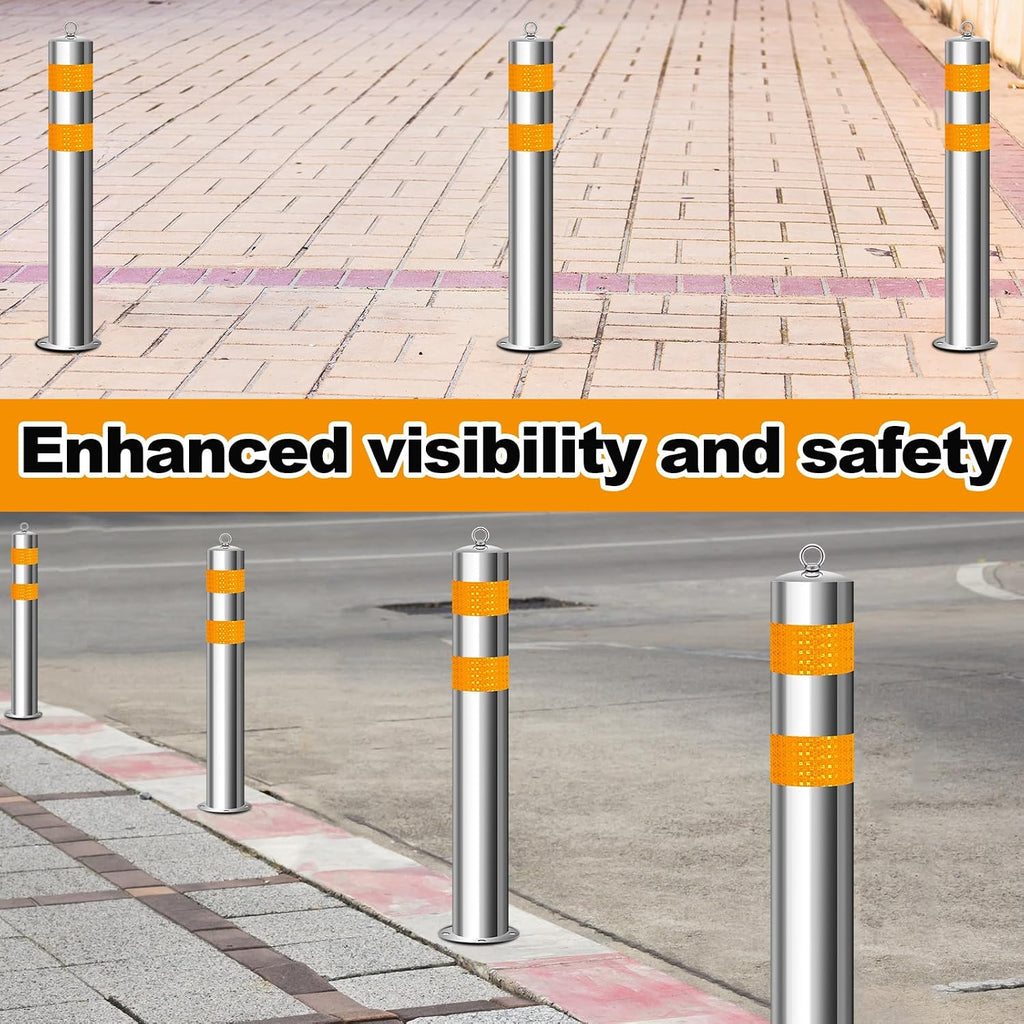31.5 Inch Stainless Steel Bollard Post with Anchor Bolts Parking Barrier Block Safety Bollard Covers with Reflective