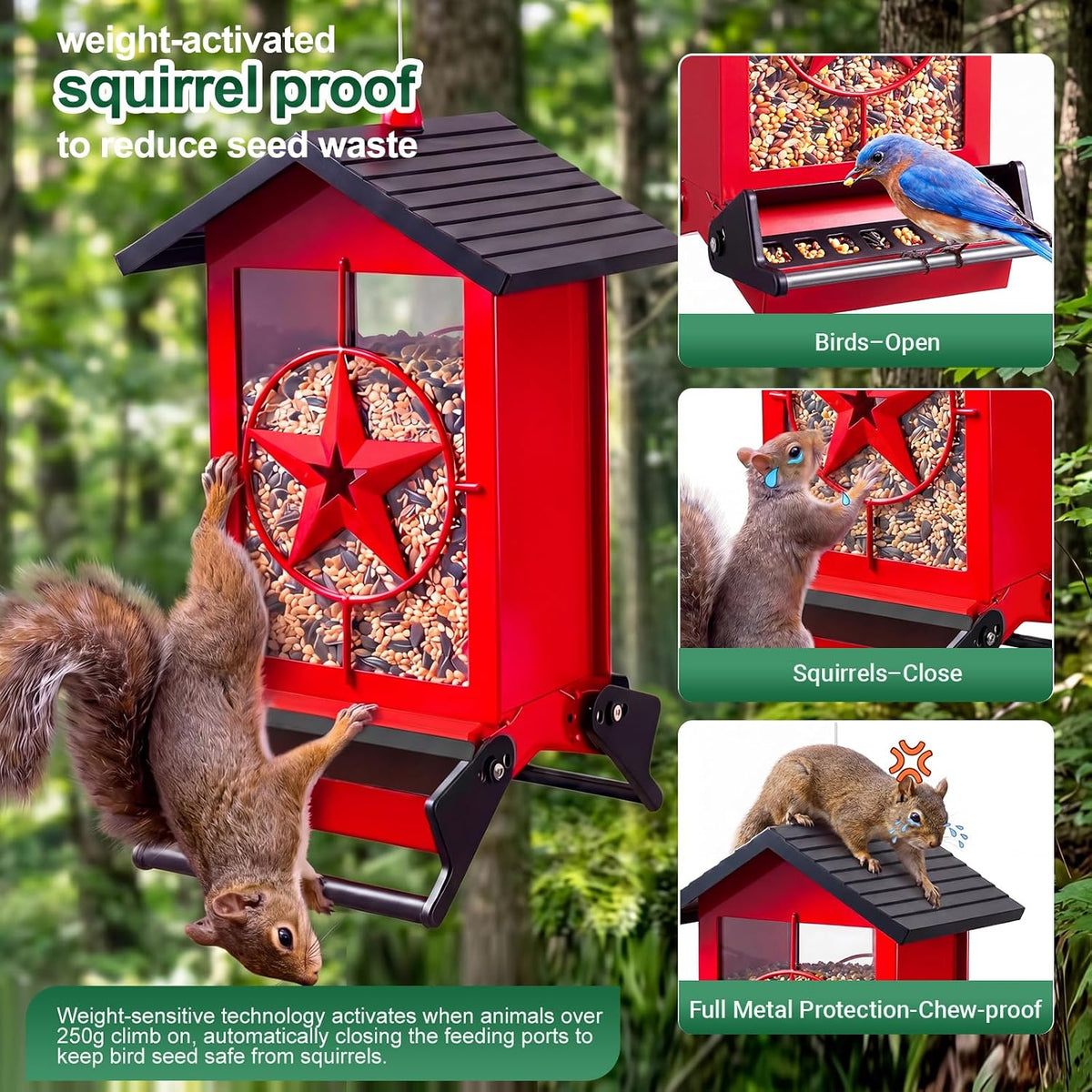 Squirrel Proof Bird Feeder for Outdoor, 5 LB Metal, Weight-Activated
