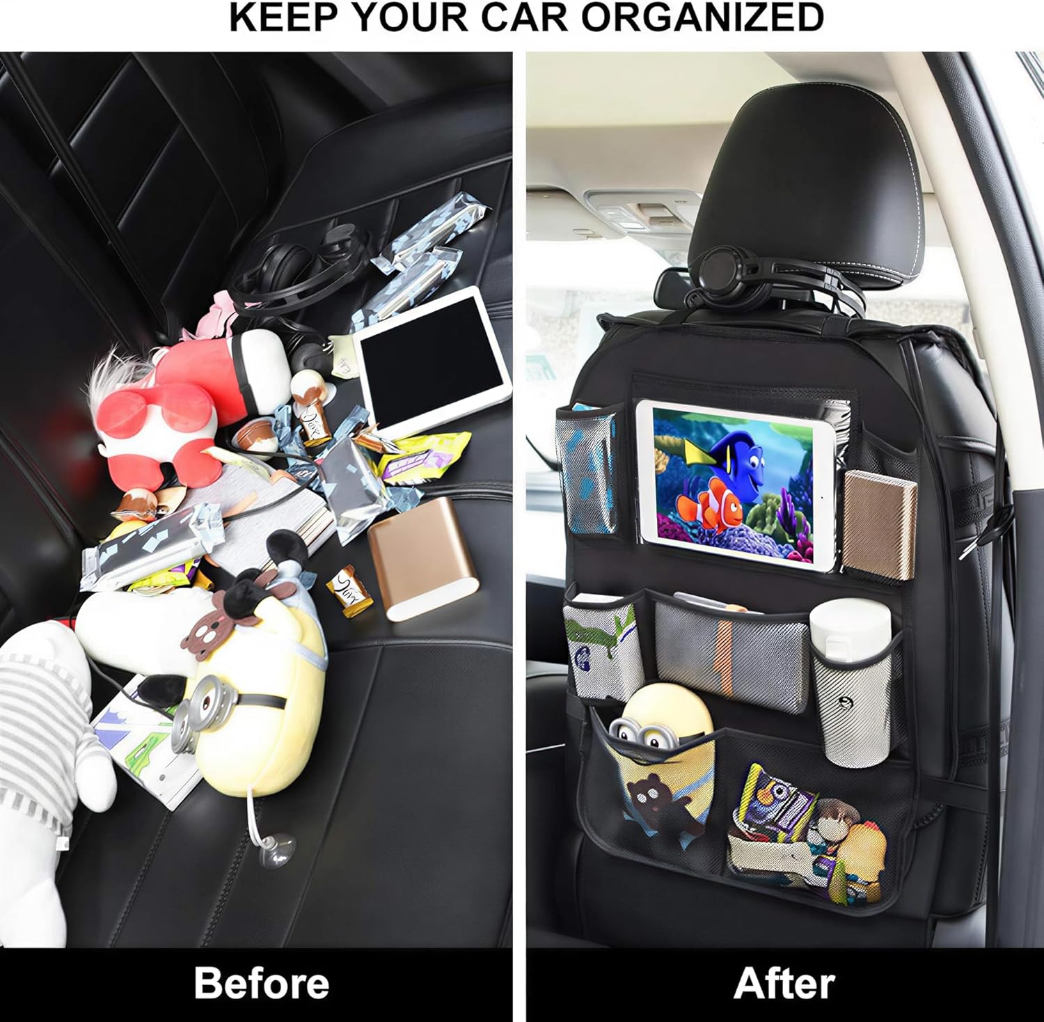 Backseat Car Organizer Mats Back Seat Organizers and Storage Bag with Touch Screen Tablet Holder for Kids Toddlers