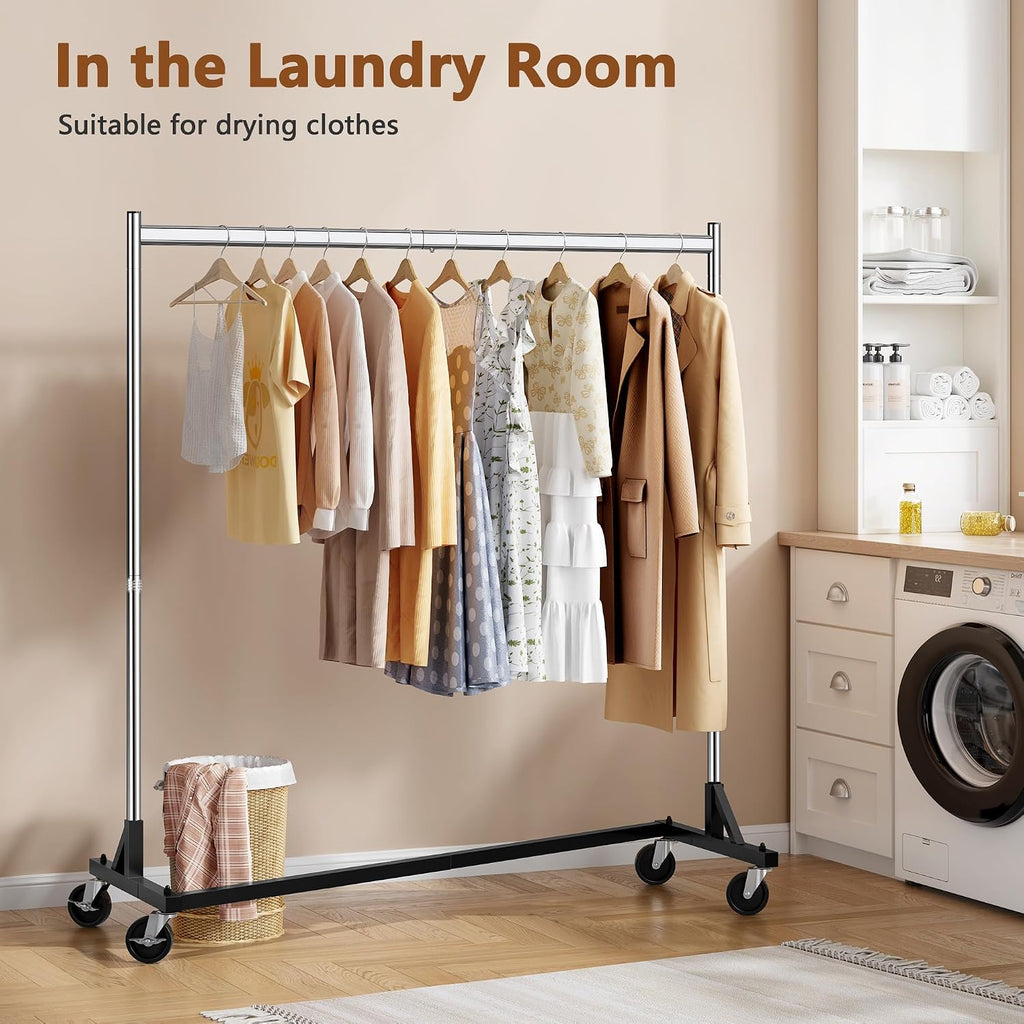 Z Rack, Rolling Clothes Racks with Z-Base, Heavy Duty Garment Rack, Clothing Racks for Hanging Clothes, Sturdy Metal