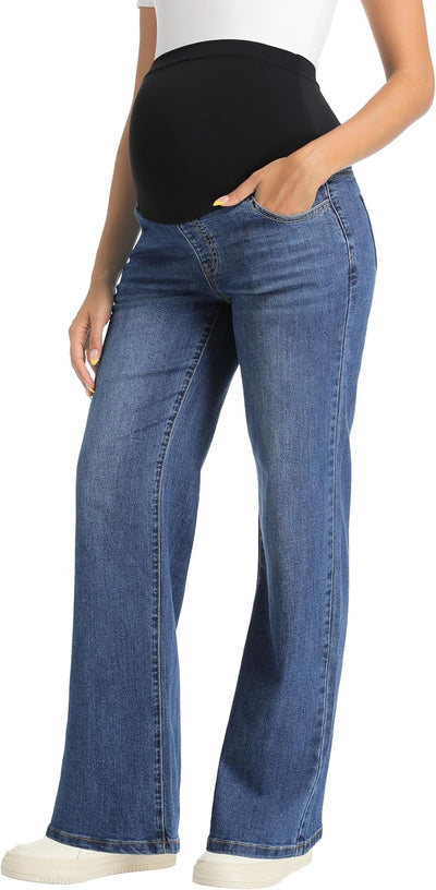 Maternity Jeans Straight Leg Pregnancy Wide Leg Denim Pants