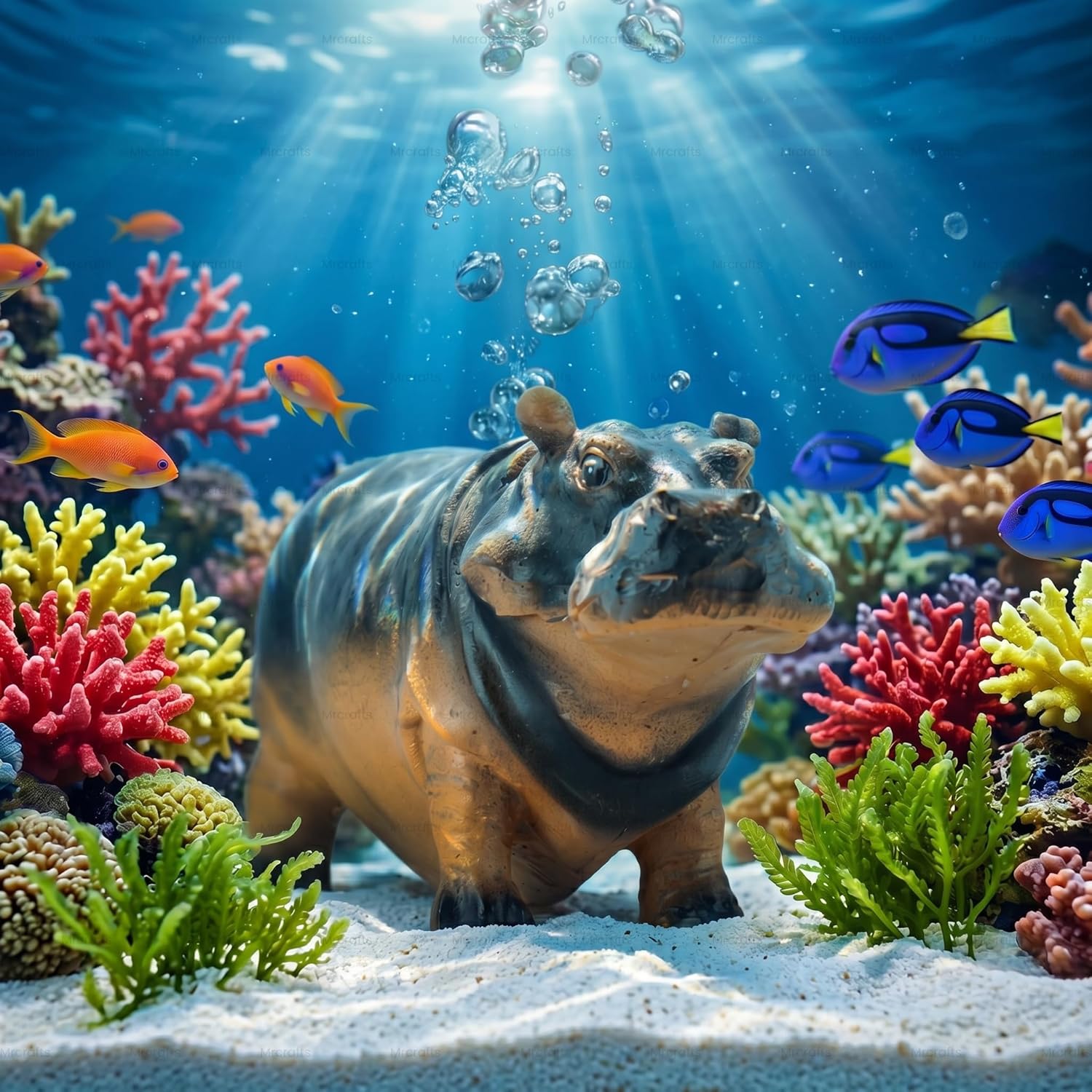 Aquarium Hippo Air Bubbler Decor, Resin Fish Tank Air Pump Decoration, Air Stone Decor with Oxygen Tube, Unique Gift