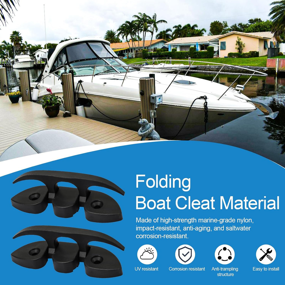 5" Folding Boat Cleat, Flip-up Boat Cleat, Nylon Pop-up Boat Cleat
