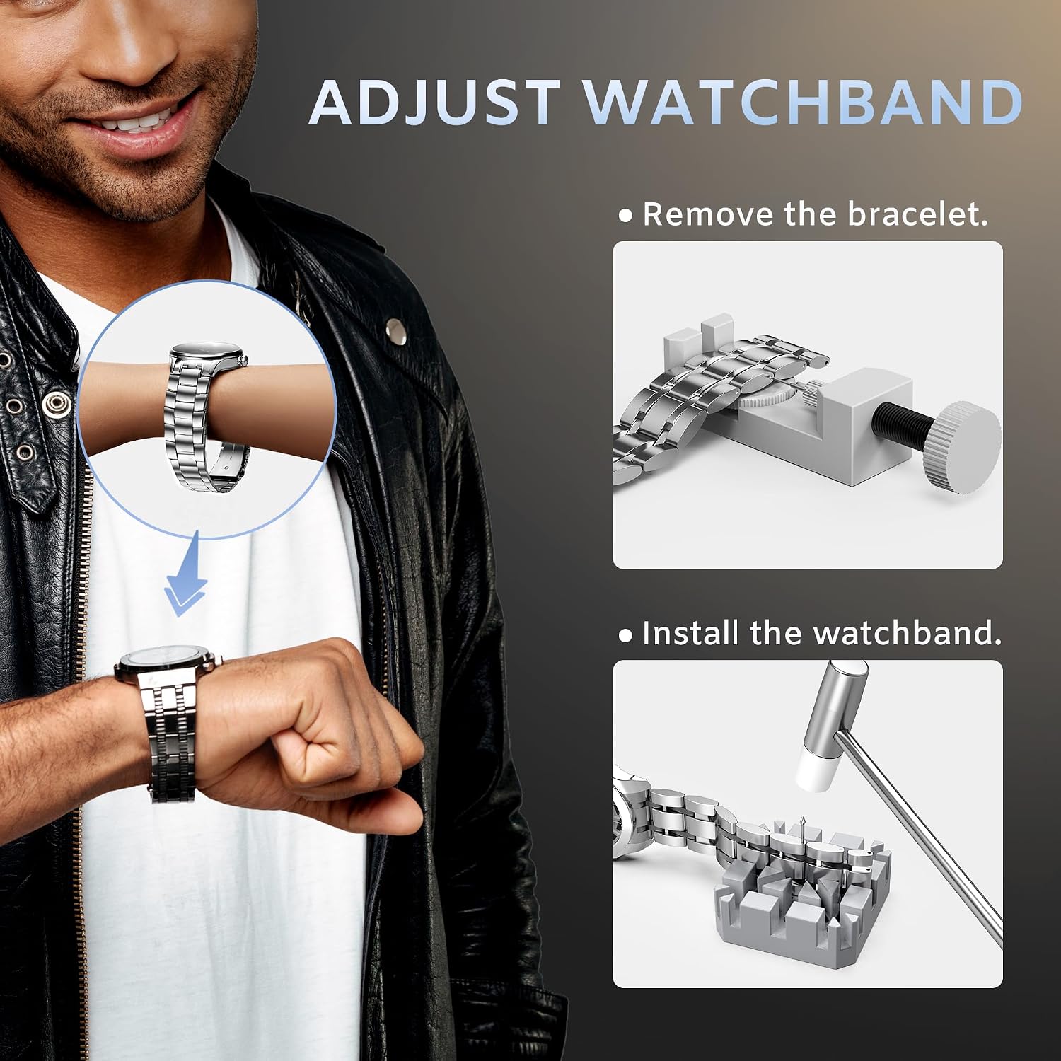 Watch Repair Tool Kit, Battery Replacement, Strap Adjustment, Bracelet Pin Removal, Band Link Remover, Resizing Tool