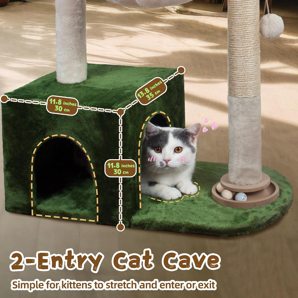 Cat Tree 38" Cat Tower with Large Hammock Metal, Cat Scratching Post for Indoor Cats with Condo, Cat Playground Track