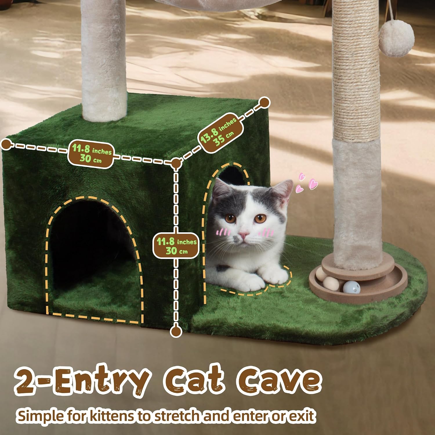 Cat Tree 38" Cat Tower with Large Hammock Metal, Cat Scratching Post for Indoor Cats with Condo, Cat Playground Track