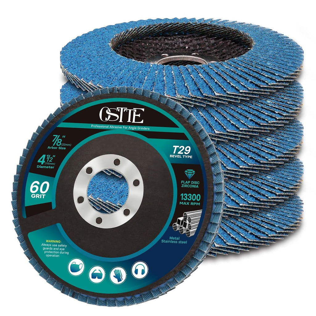 4-1/2" 60 Grit Flap Discs, 7/8" Arbor, 5 Pack