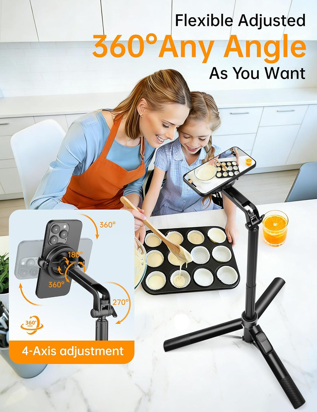 70" Magnetic Phone Tripod, Selfie Stick Tripod for iPhone MagSafe & Camera | Rechargeable Remote & 2 in 1 Magnetic