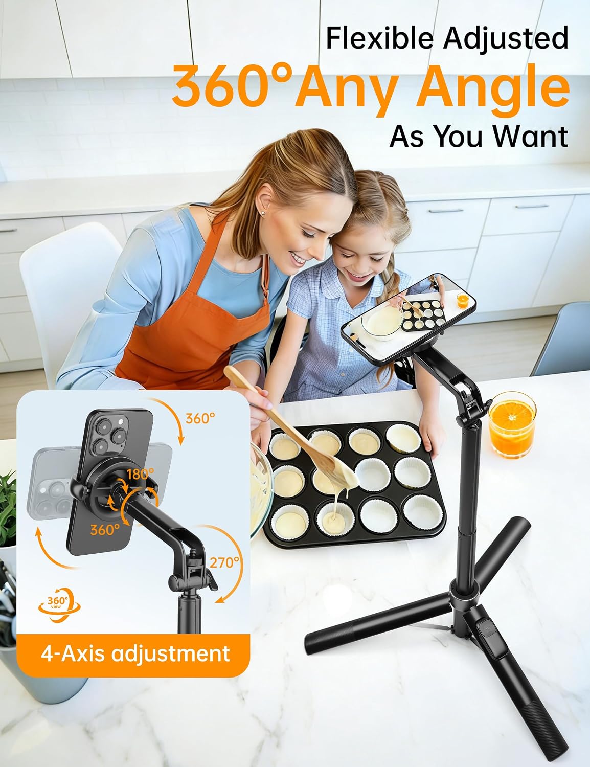 70" Magnetic Phone Tripod, Selfie Stick Tripod for iPhone MagSafe & Camera | Rechargeable Remote & 2 in 1 Magnetic