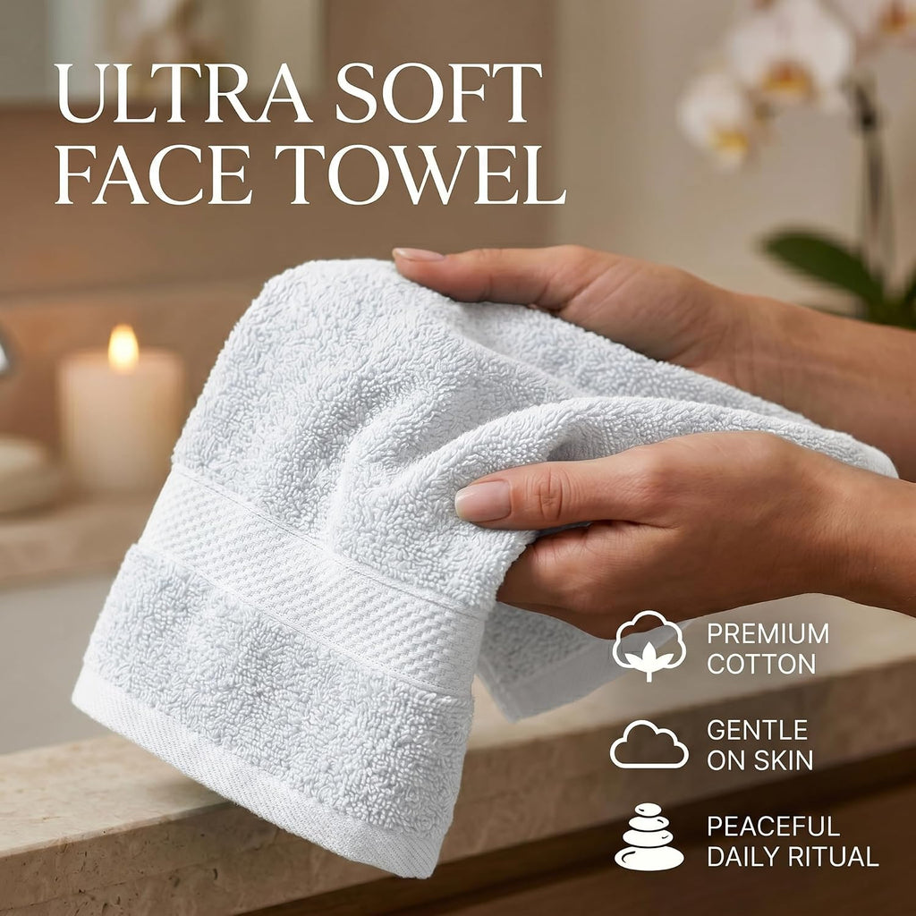 100% Cotton Washcloths Set of 12, (12 x 12 Inch) 520 GSM Wash Cloths, Extra Soft Absorbent Quick Dry Face Towels