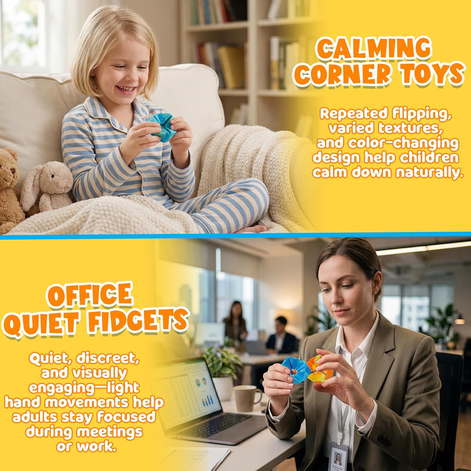 Fidget Sensory Toys for Kids: 3 Pack Textured Flip Toys - Quiet Small Fidgets for Classroom Focus - Stress Relief