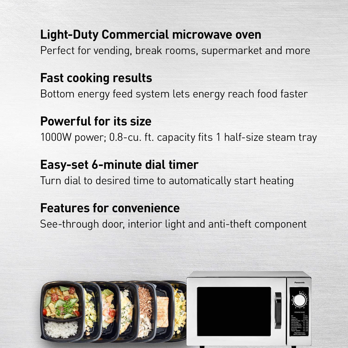 NE-1025F Compact Light-Duty Commercial Microwave Countertop Oven with 6-Minute Electronic Dial Control Timer, Bottom