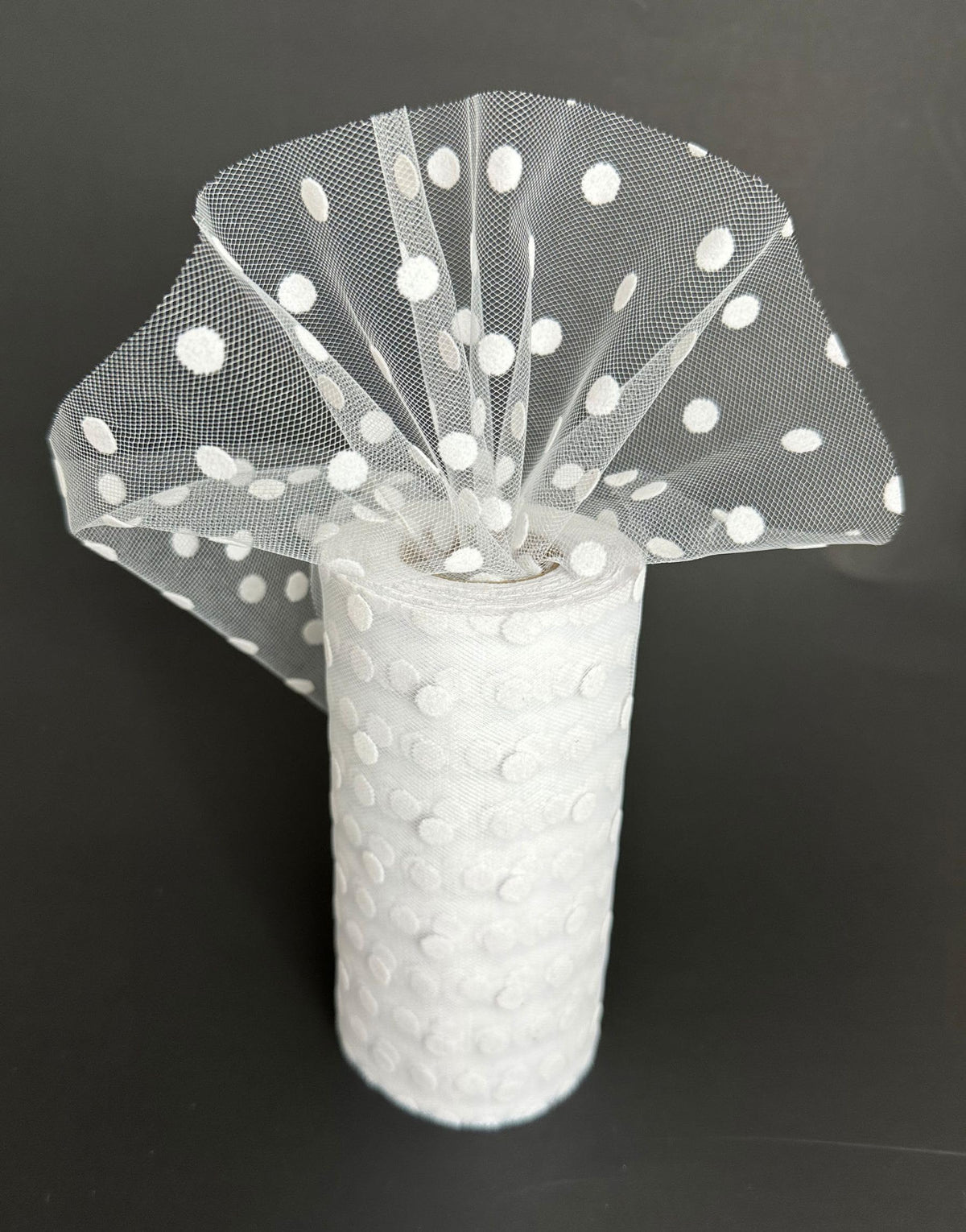 White Polka Dot Tulle Decor - 6" x 25 Yards, Wedding