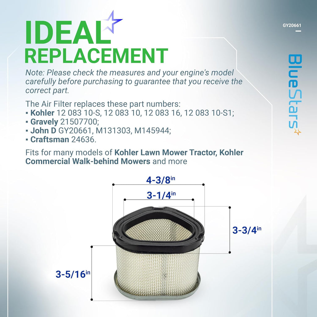 GY20661 Air Filter Oil Filter Tune Up Kit - Compatible with John D L110 LT160 LX266 M145944 Lawn Mower Kohler CV13S