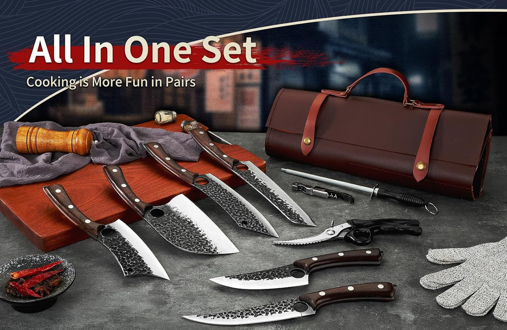 Serbian Chef Knife Set - 6 PCS Hand Forged Knife Set with Bag