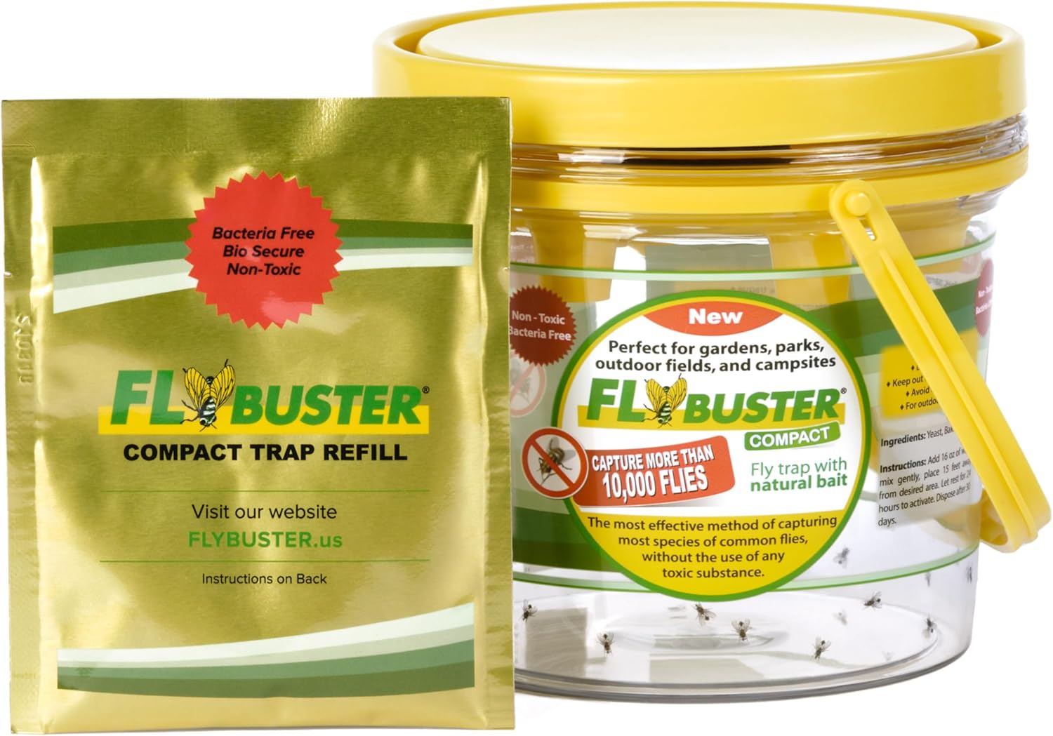 Fly Trap | Outdoor Device for Catching Flies | 1-Liter Compact Size | Comes with One Flytrap and 1 Bait Packet |