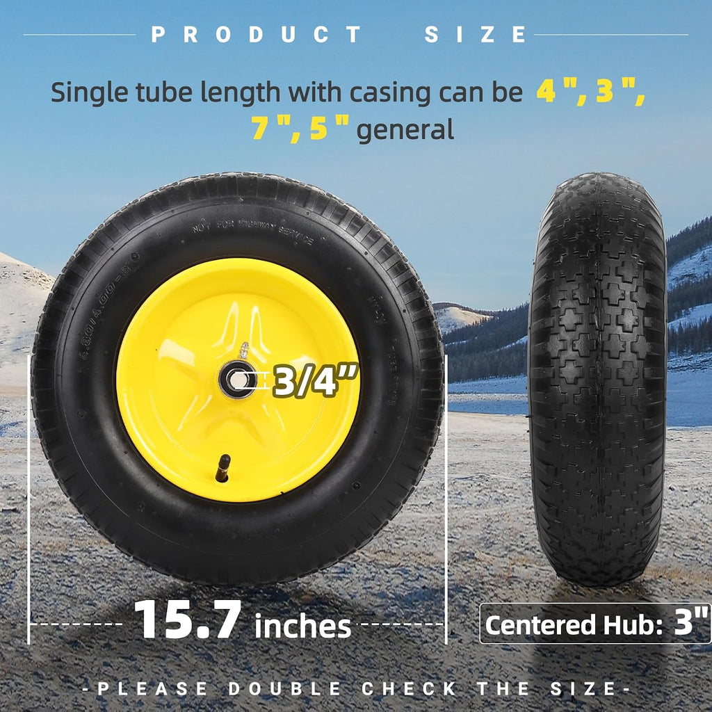 (2-PACK) 4.80/4.00-8" Tire and Wheel, 16" Pneumatic Tire Wheels with 3/4" Bearings and 3" Centered Hub for