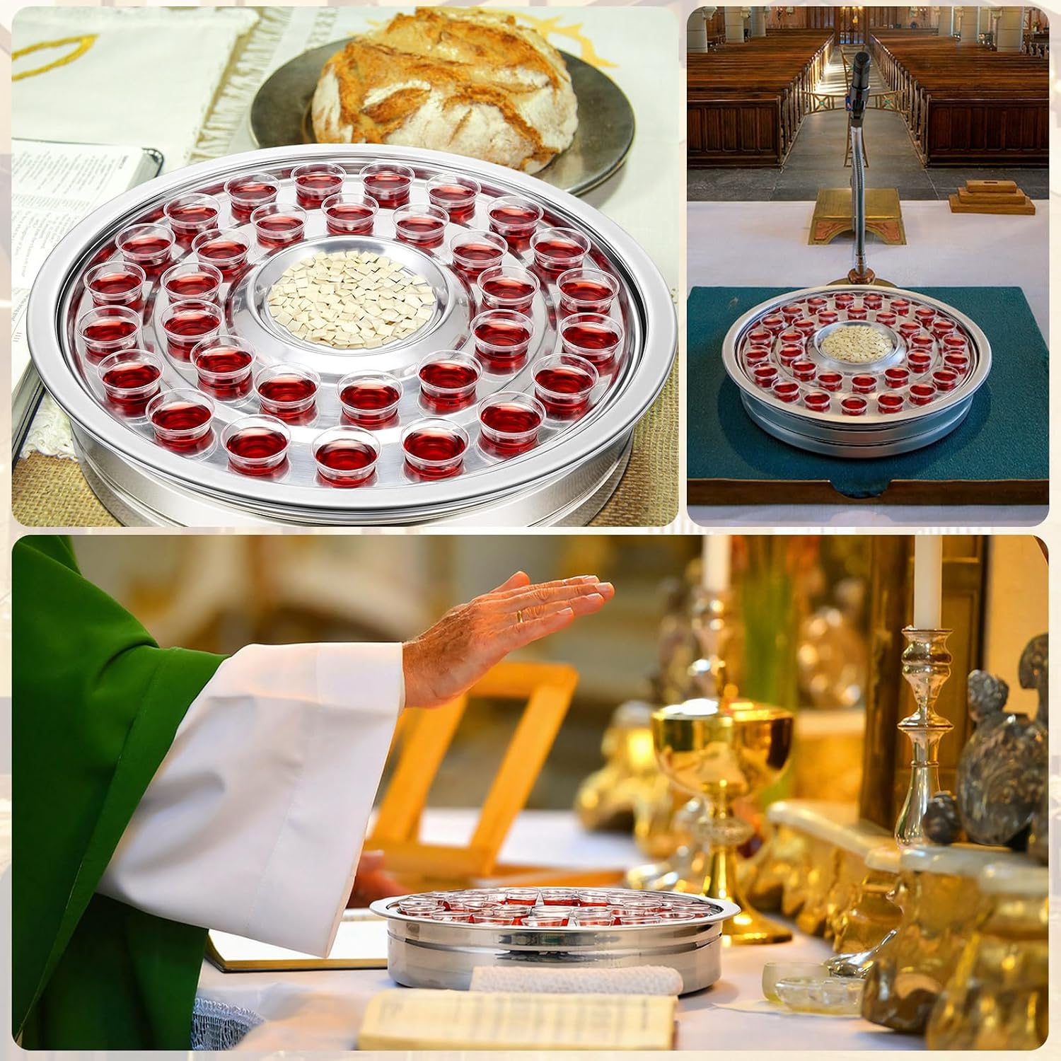1 Pcs Holy Communion Trays House up 32 Cups Sliver Tary Church Supplies Stainless Steel Portable Communion Plates Set
