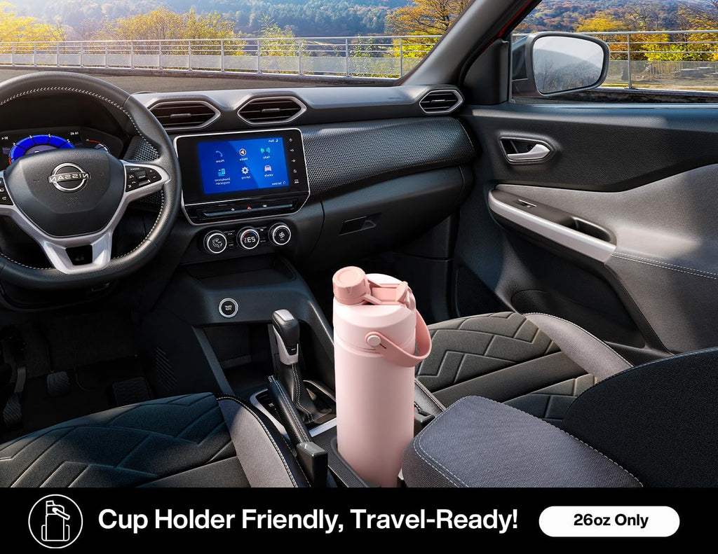 26 oz Insulated Water Bottle with 2-in-1 Straw and Spout Lid, Keep Cold 24H, Leak-Proof, Fits in Car Cup Holder