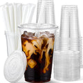 25 Pack - 16 oz Plastic Cups with Lids and Straws, Clear Iced Coffee Cups with Lids, Disposable Cups with Lids for