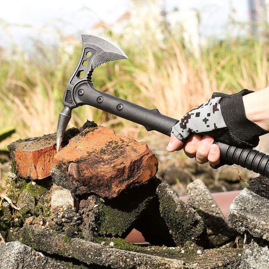 Camping Axe, Throwing Tactical Tomahawk with Spike, Survival Hatchet with Sheath, Nylon Fiber Handle for Outdoor