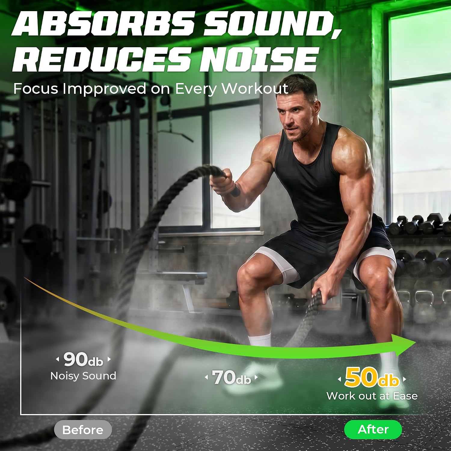 0.56" Rubber Top Gym Flooring, Heavy Duty Interlocking Gym Mats for Home Gym, Non-Slip Workout Mat, 24 x 24in Large