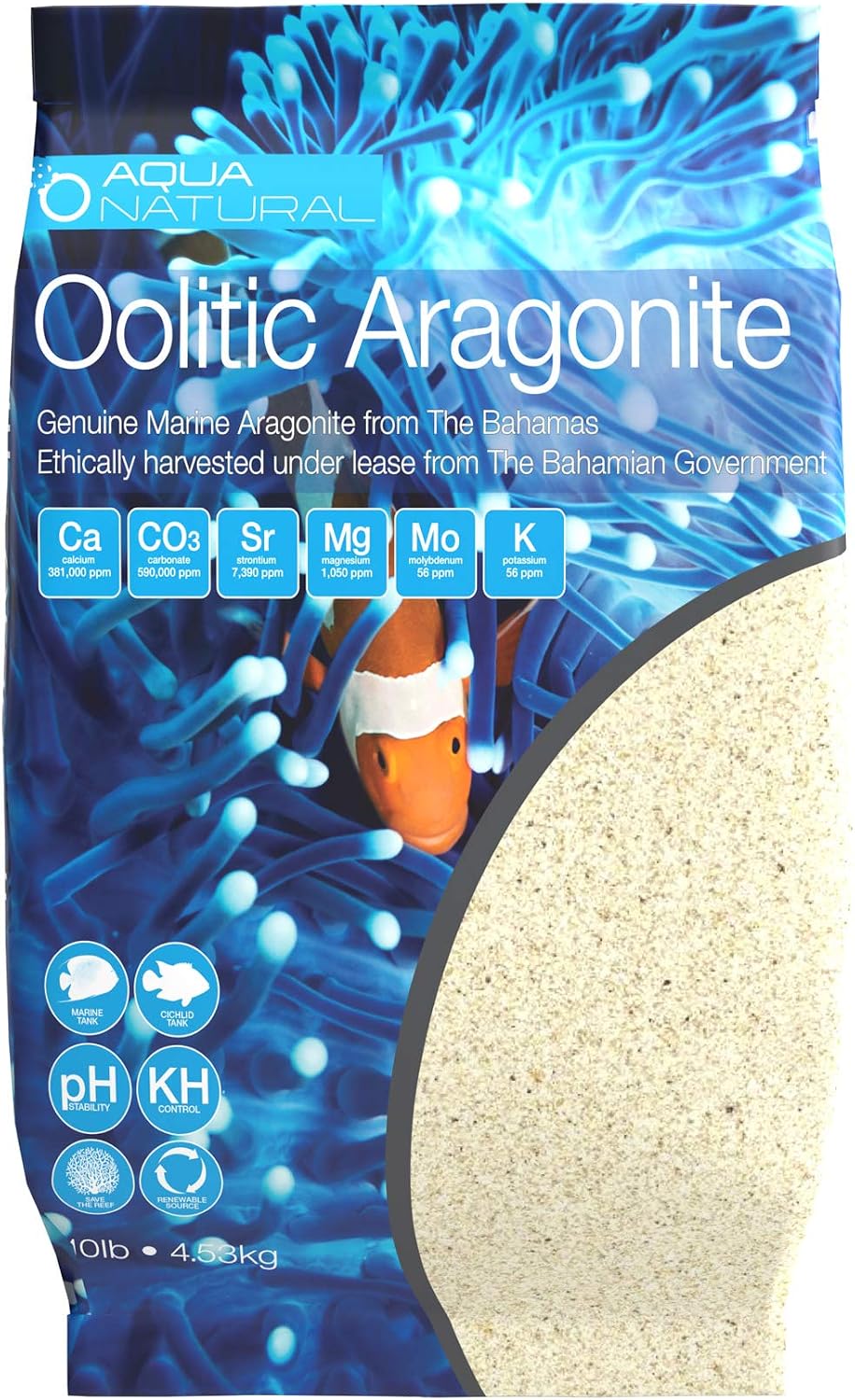 Aquarium Sand, Oolitic Aragonite, 10lb | Reef, Saltwater, Marine, Tanks