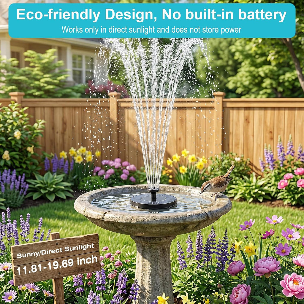 Solar Fountain, Upgraded Solar Bird Bath Fountains with 6 Nozzles