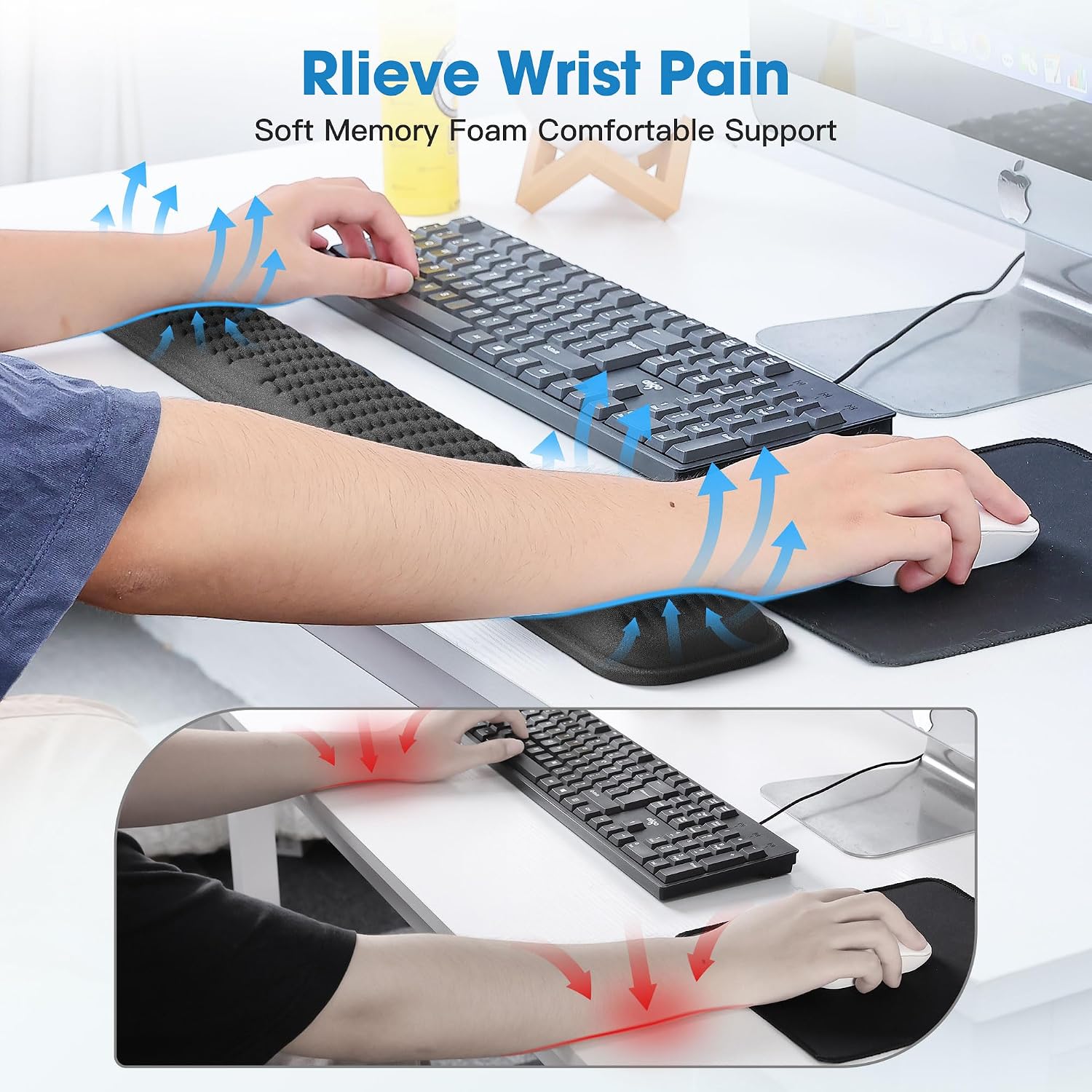 Ergonomic Wrist Rest for Keyboard and Mouse, Soft Memory Foam Keyboard Wrist Rest Set with Non-Slip Silicone Base
