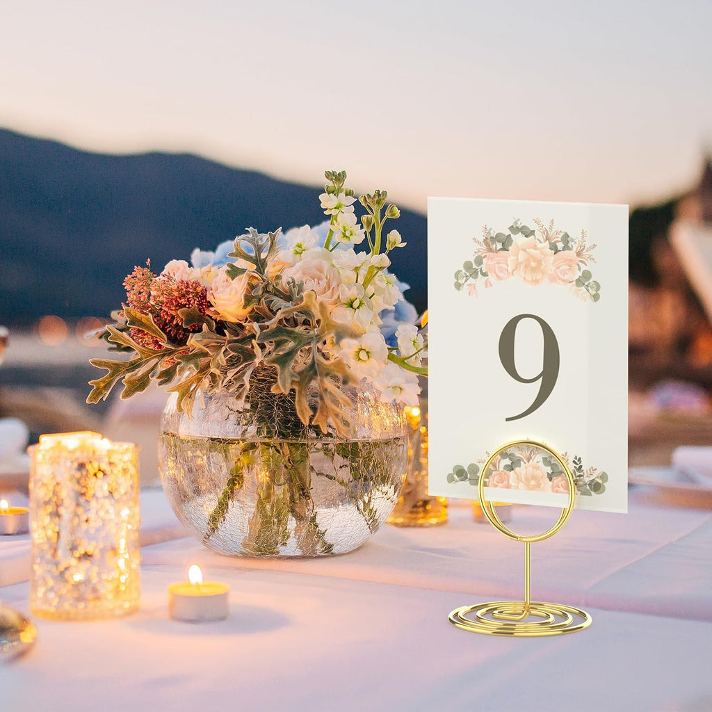 20 Pcs Gold Table Number Holders, 2.5-Inch Place Card Holders With Widened Base, Wire Photo Stands for Tables, Name