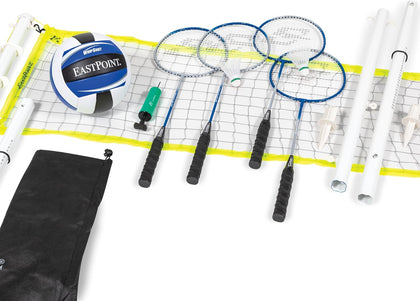 EastPoint Outdoor Games, Volleyball Net & Badminton Set, 4 Rackets, Black | 2-In-1 Volleyball & Badminton, Easy