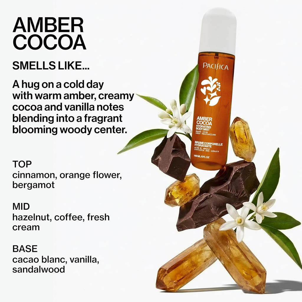 Amber Cocoa Gourmand Body Mist for Women – Warm Vanilla Coffee Cocoa Fragrance Spray, Hydrating, Odor Neutralizing