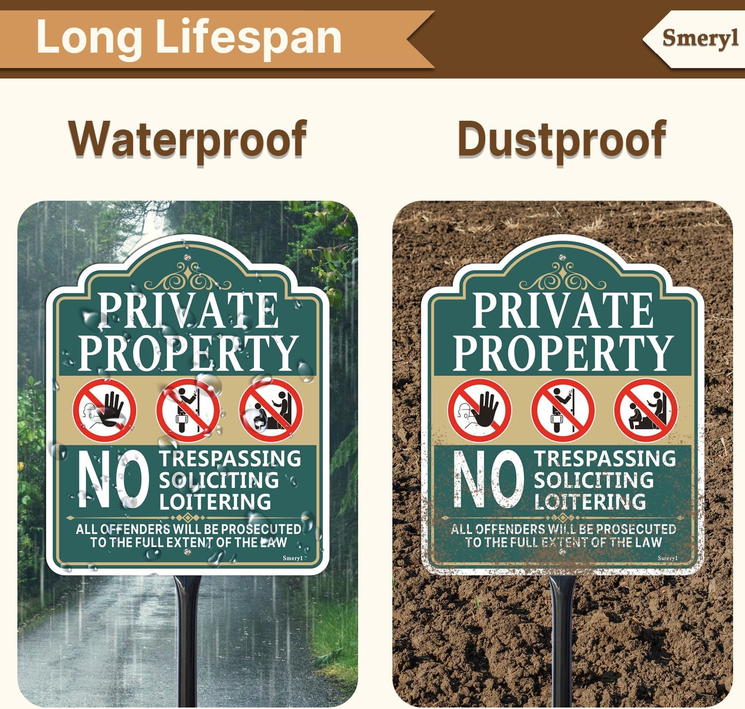 Private Property No Trespassing Soliciting Loitering Sign for Yard | 12" x 10" No Soliciting Yard Sign With 34.6"