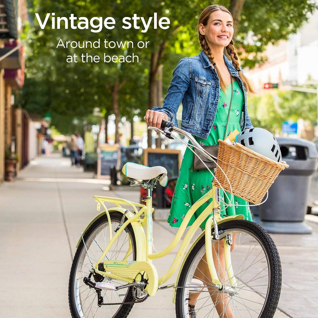 Perla Cruiser Bike, 26 Inch Bike for Women and Men, 7-Speed Beach Cruiser Bicycle, Linear Pull Brakes, Comfortable