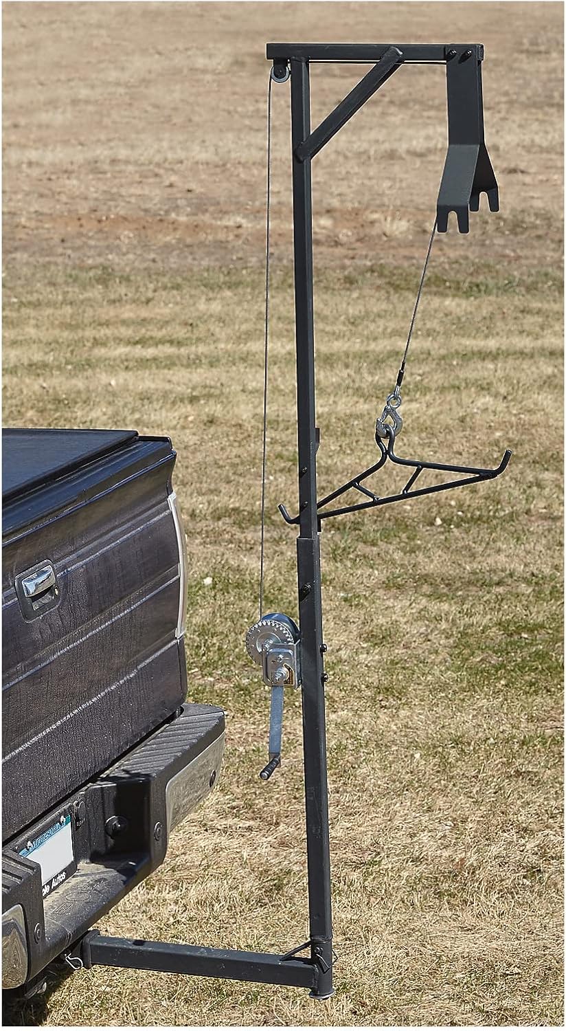 Deluxe Deer Hoist Stand for Hunting with Gambrel, Swivel Truck Hitch Lift System, Game Hanger for Field Dressing, Big