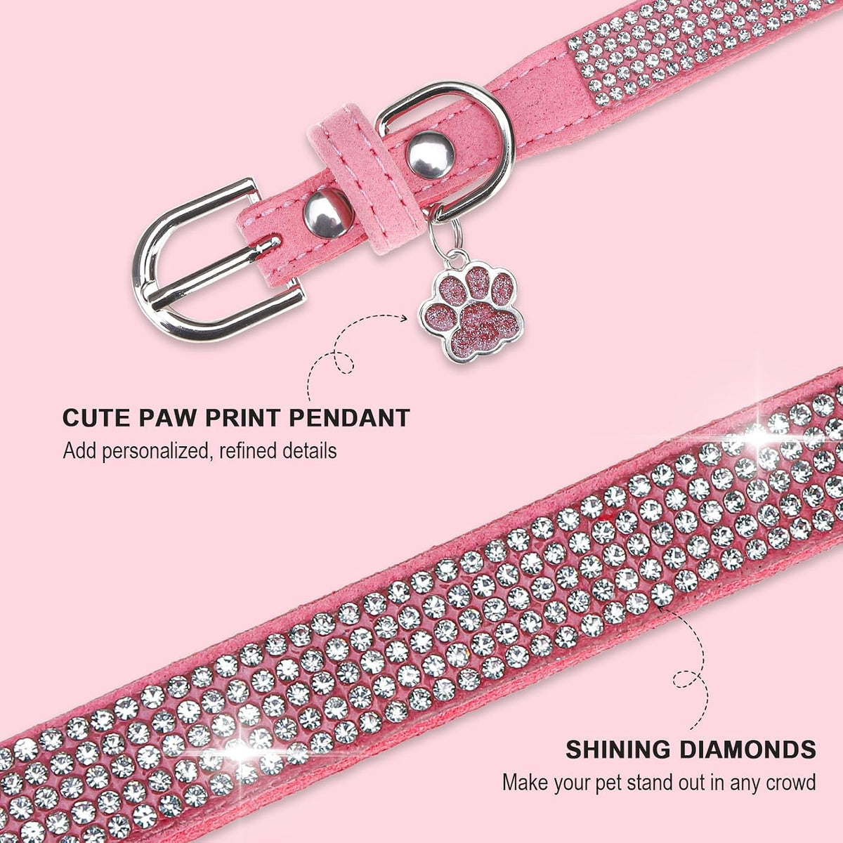 Rhinestone Dog Collars for Small Dogs, Bling Collar with Diamond