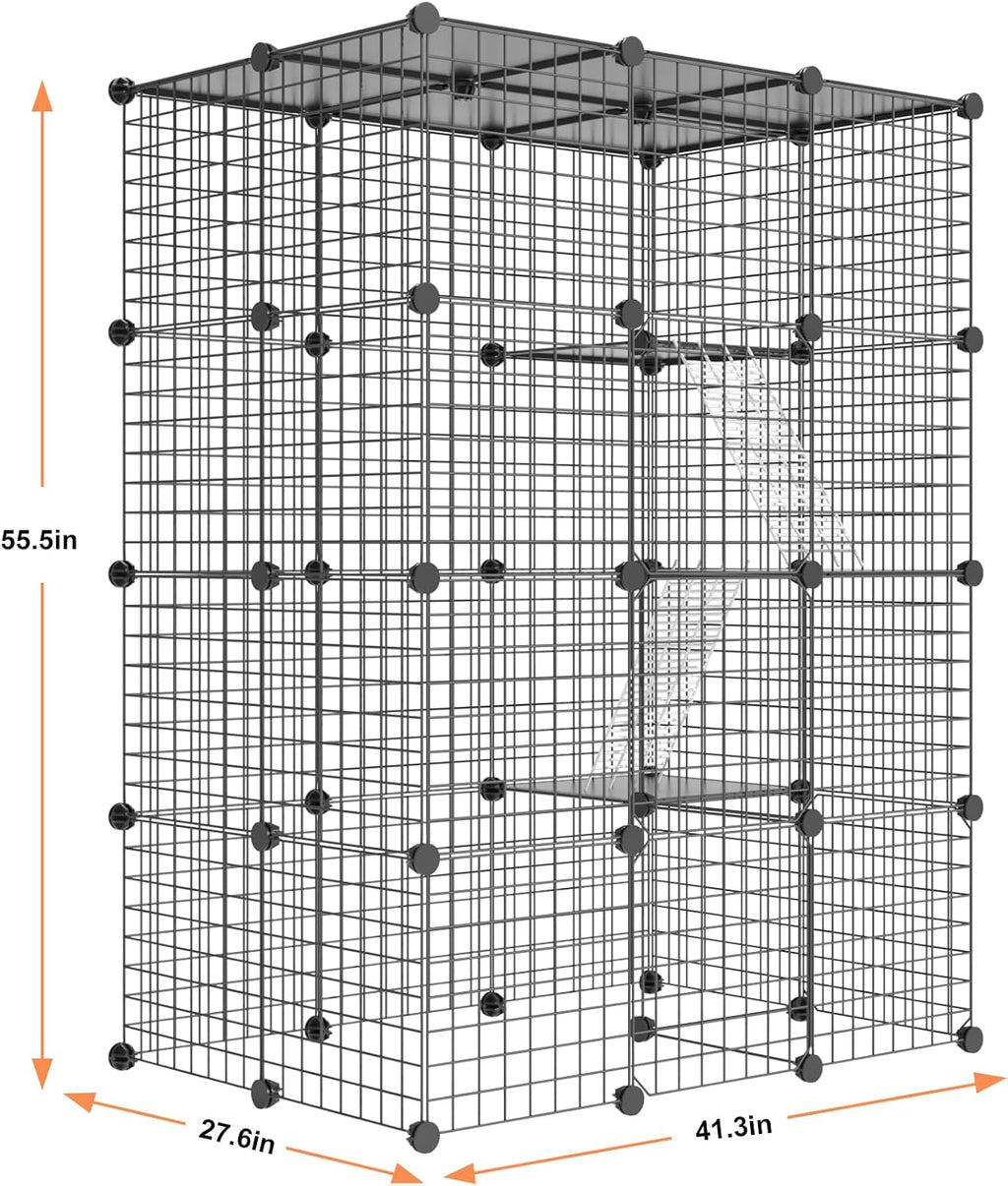 Cat Large Enclosure - DIY Catio Ideal for 1-3 Cats, Indoor & Outdoor, Detachable Metal Wire Kennel, 2x3x4 Exercise Place
