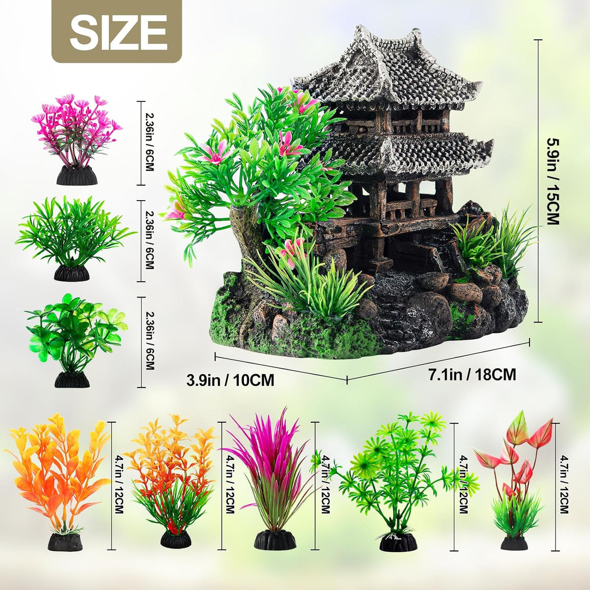 9Pcs Resin Castle Decorations Set，Realistic Fish Tank Castle with Eco-Friendly Design,Fish Tank Decorations Aquarium