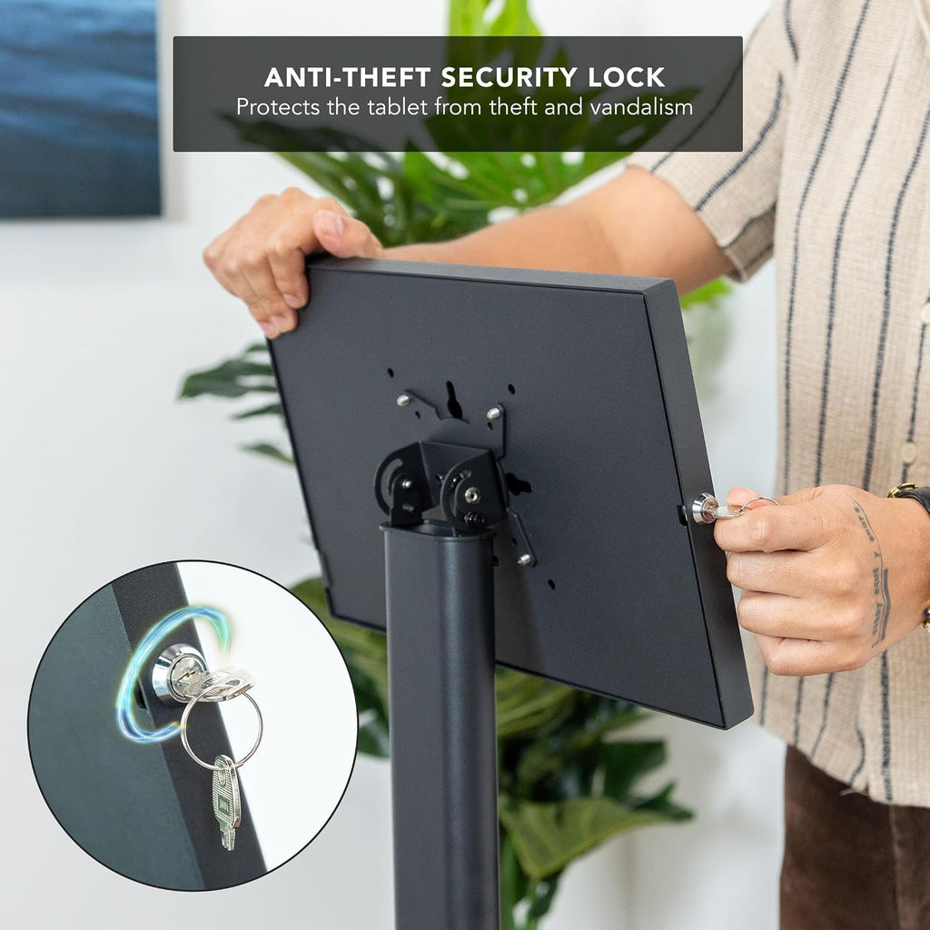 Anti-Theft Tablet Floor Stand Kiosk for Samsung Galaxy Tab A & S | Lockable Enclosure, Height Adjustable