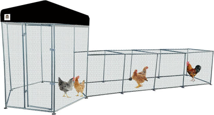 Hexagonal Metal Chicken coop with Cover for Yard, 19x6x7.5ft Large Chicken Run for 10 Chickens, Walk-in and