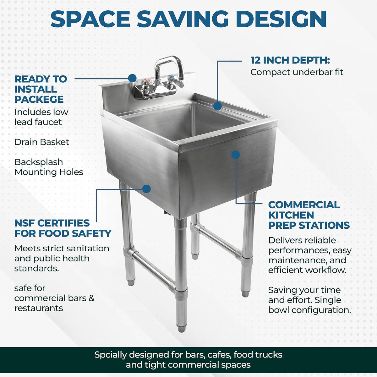 22x12 Underbar Hand Sink, Faucet Included, NSF