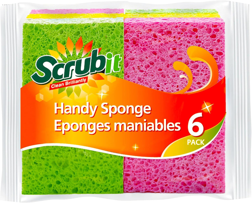 Cellulose Scrub Sponge - Kitchen Cleaning Sponges for Dishes, Pans, Pots & More- 6 Pack Dishwashing Sponges - Colors