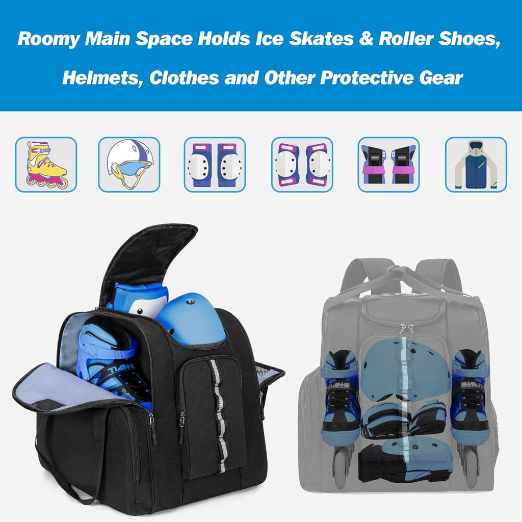 Inline Skate Bag Backpack Ice Hockey Roller Skate Bag for Men Women | Ice Skating Backpack for Shoes Up to US Mens 13