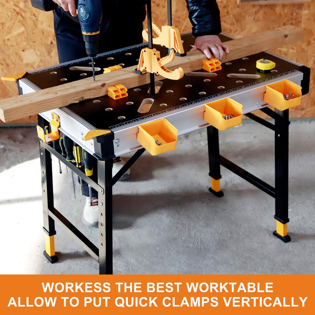 Portable Workbench 1000Lbs Capacity 2026 Upgraded Adjustable 5 Level Height Heavy Duty Folding Work Table with 2