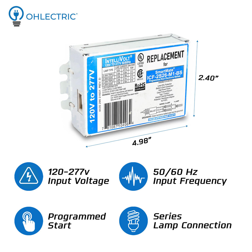 ICF-2S26-M1-BS Electronic CFL Ballast, 26W, 4 Pack