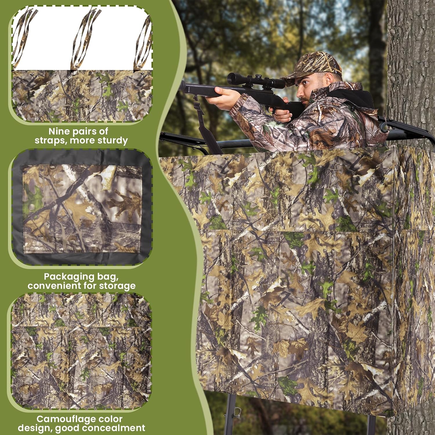 Hunting Tree Stand Blind Cover - 110"x40" Big 2-3 Person Treestand Camo Blind Cover, Universal Camouflage Ground